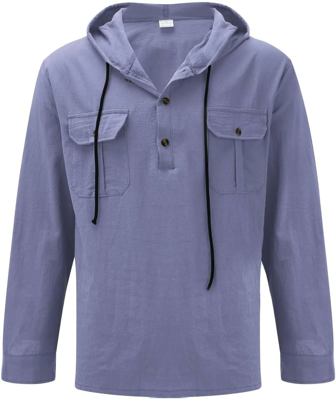 Mens Cotton Linen Shirts with Hooded Casual 3/4 Roll-Up Sleeve Summer Beach Hippie Shirt Lightweight Drying Tee Tops