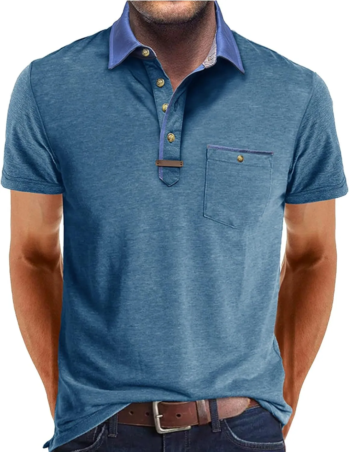 Mens Golf Polo Shirts Short Sleeve Moisture Wicking Cotton Golf Shirt Athletic Fashion Raglan Collared Pique T-Shirts