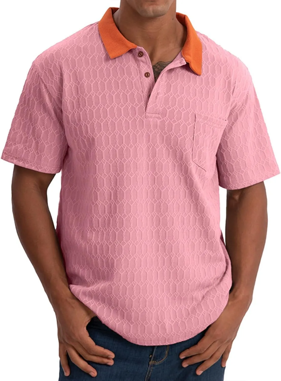 Mens Polo Shirts Trendy Texture Dry Fit Short Sleeve Sports Tactical T-Shirt Moisture Wicking Athletic Golf Shirt