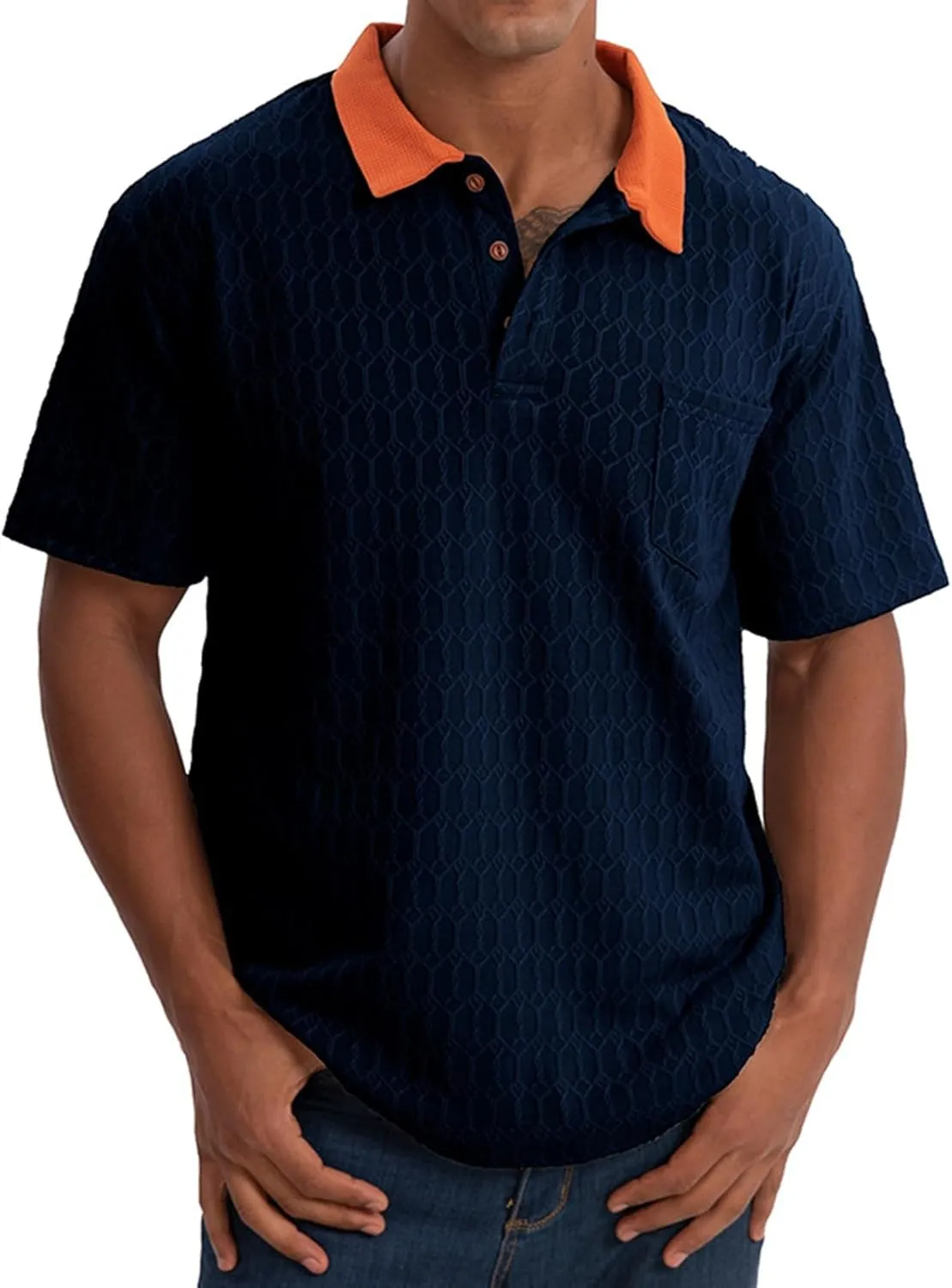 Mens Polo Shirts Trendy Texture Dry Fit Short Sleeve Sports Tactical T-Shirt Moisture Wicking Athletic Golf Shirt