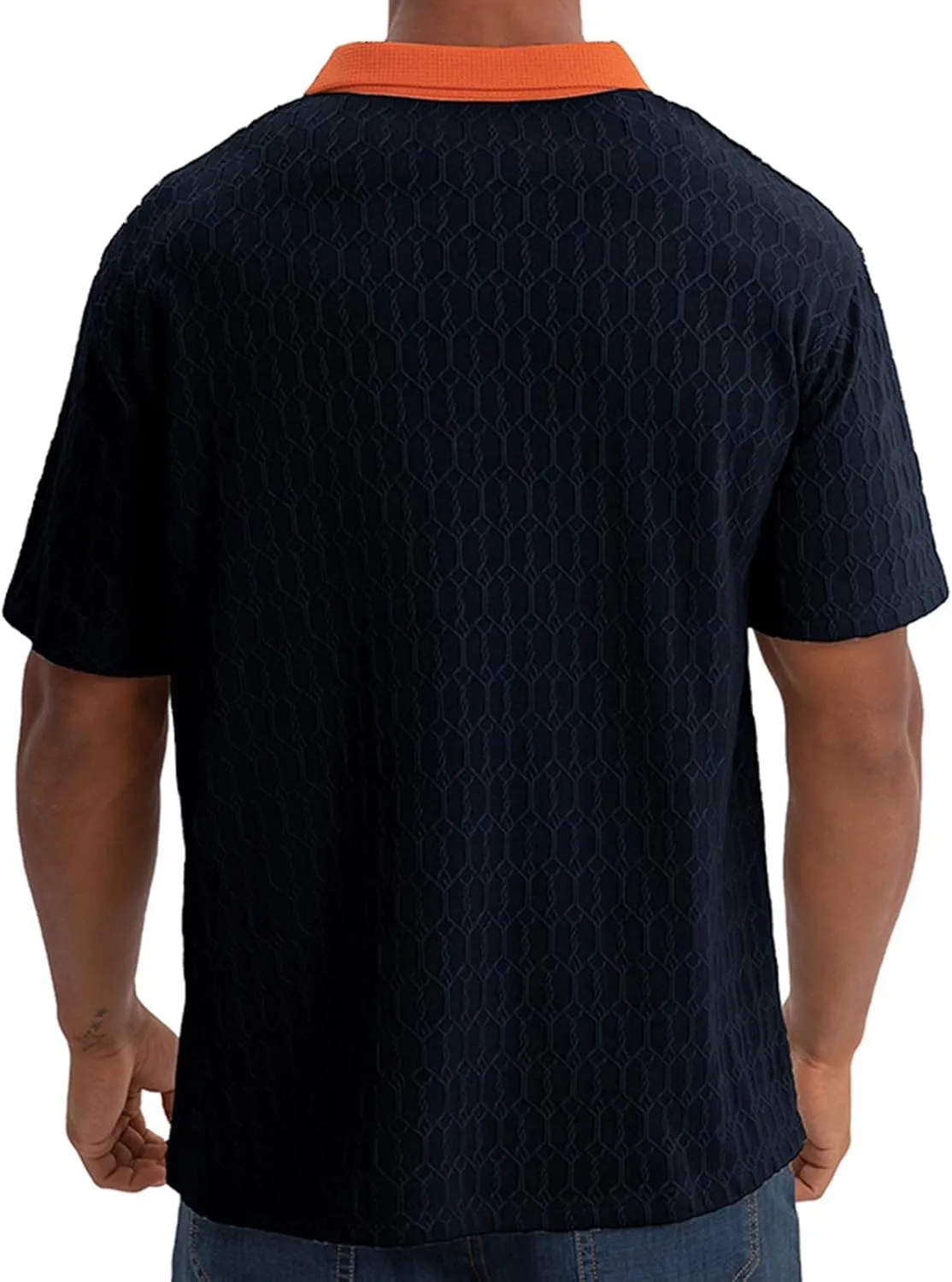 Mens Polo Shirts Trendy Texture Dry Fit Short Sleeve Sports Tactical T-Shirt Moisture Wicking Athletic Golf Shirt
