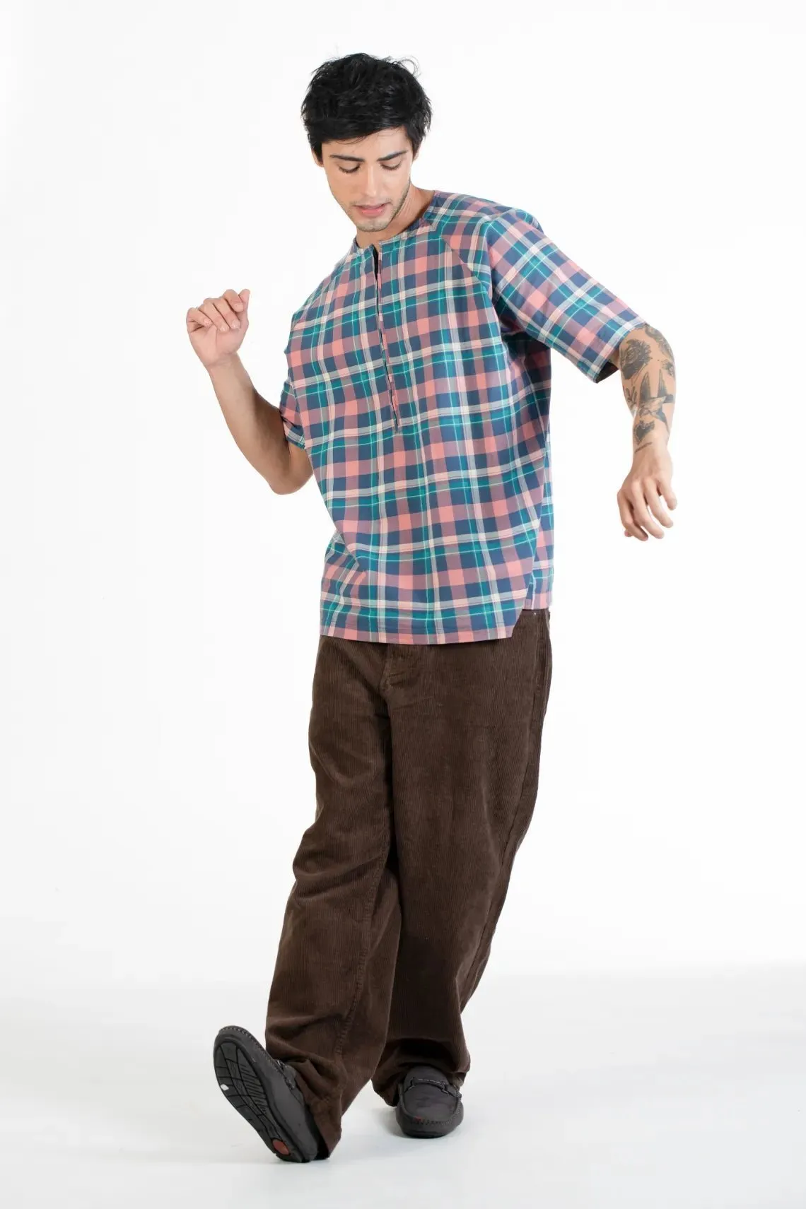 Men's Raglan Half Sleeve Checks Shirts | Blue