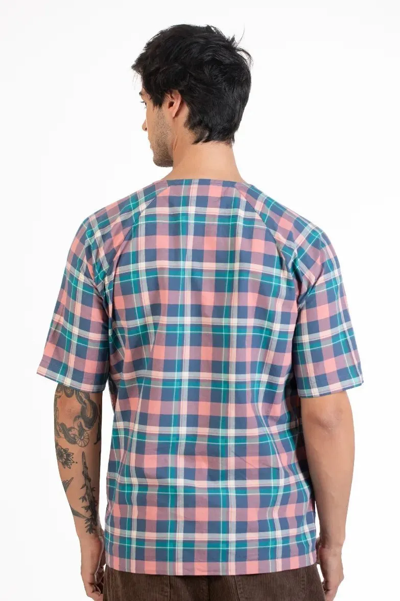 Men's Raglan Half Sleeve Checks Shirts | Blue