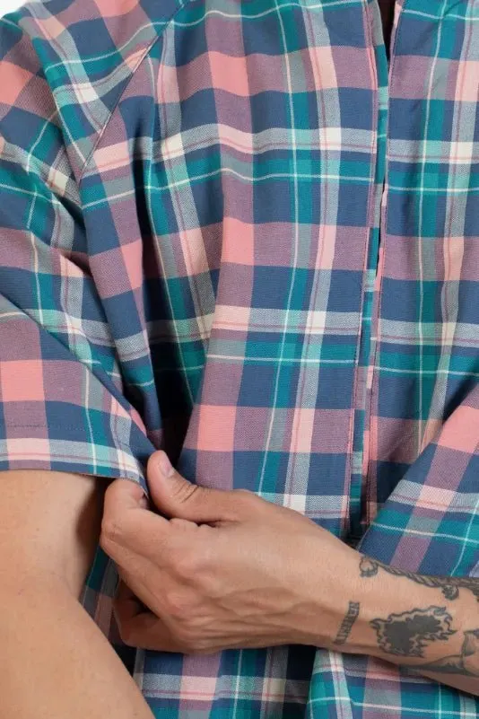 Men's Raglan Half Sleeve Checks Shirts | Blue