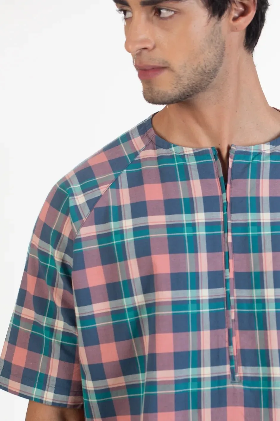 Men's Raglan Half Sleeve Checks Shirts | Blue