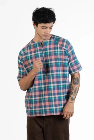 Men's Raglan Half Sleeve Checks Shirts | Blue