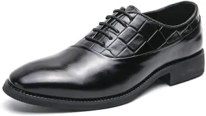 Men's Retro Leather Oxford Shoes - Pointed Toe Chunky Heel, Non-Slip Waterproof Business Dress Shoes