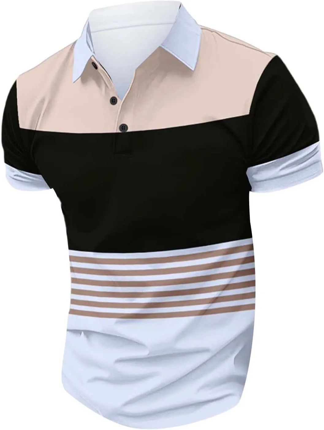 Mens Shirts Short Sleeve Summer Casual Short Sleeved Buttons Lapel Solid Color Short Sleeved T Shirt Tops Polo White