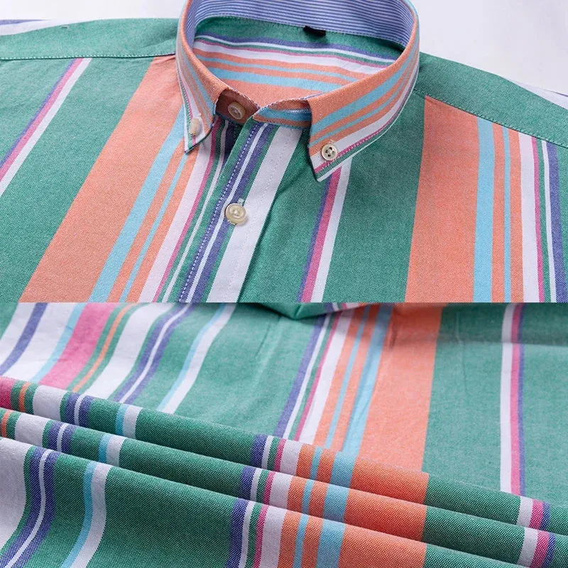 Men's Social Shirt Long Sleeve Pure Cotton Oxford Thin Soft Buttoned Plaid Formal Male Clothes Oversized Shirt Plus Size S~7XL