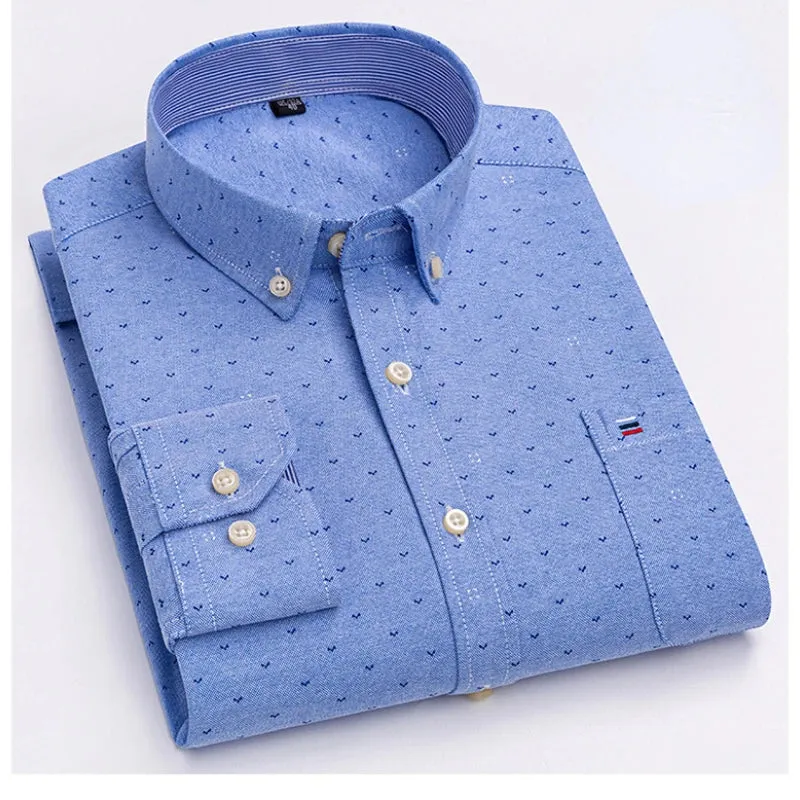 Men's Social Shirt Long Sleeve Pure Cotton Oxford Thin Soft Buttoned Plaid Formal Male Clothes Oversized Shirt Plus Size S~7XL