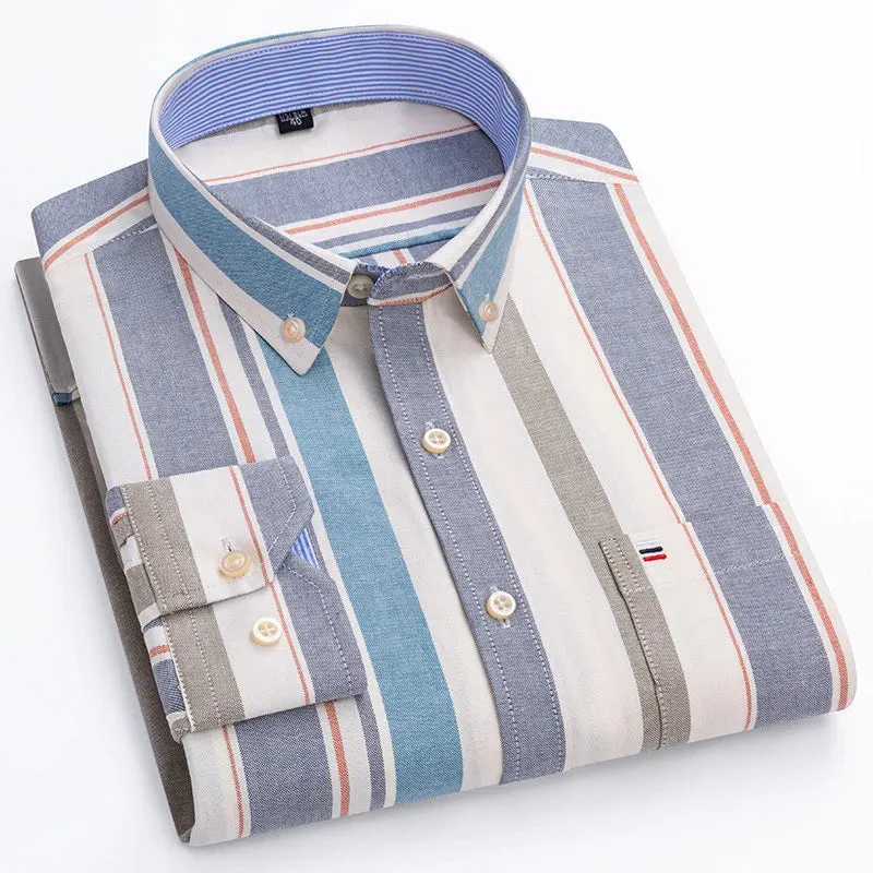 Men's Social Shirt Long Sleeve Pure Cotton Oxford Thin Soft Buttoned Plaid Formal Male Clothes Oversized Shirt Plus Size S~7XL