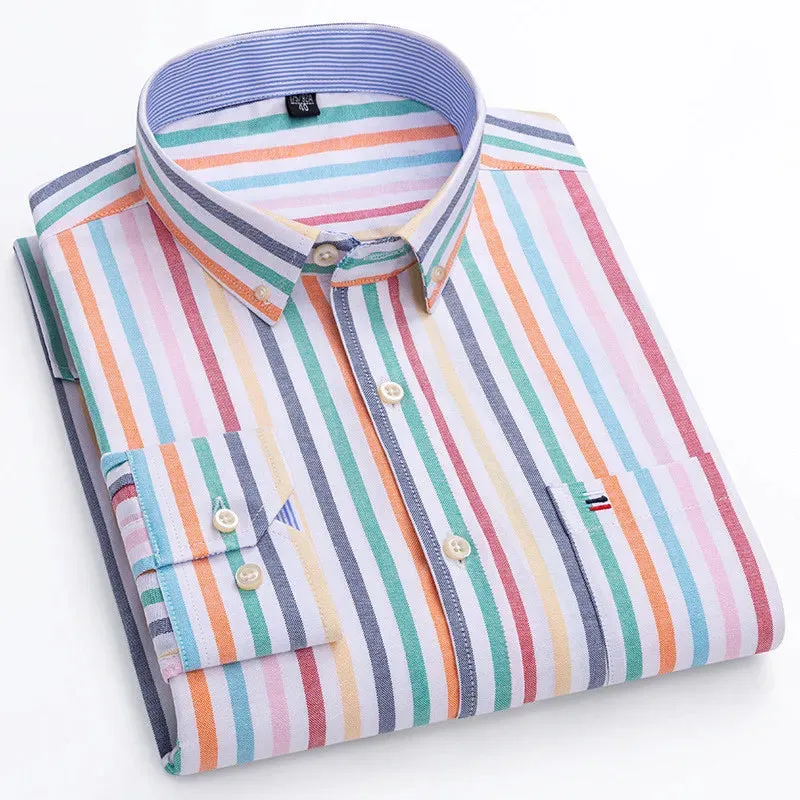 Men's Social Shirt Long Sleeve Pure Cotton Oxford Thin Soft Buttoned Plaid Formal Male Clothes Oversized Shirt Plus Size S~7XL