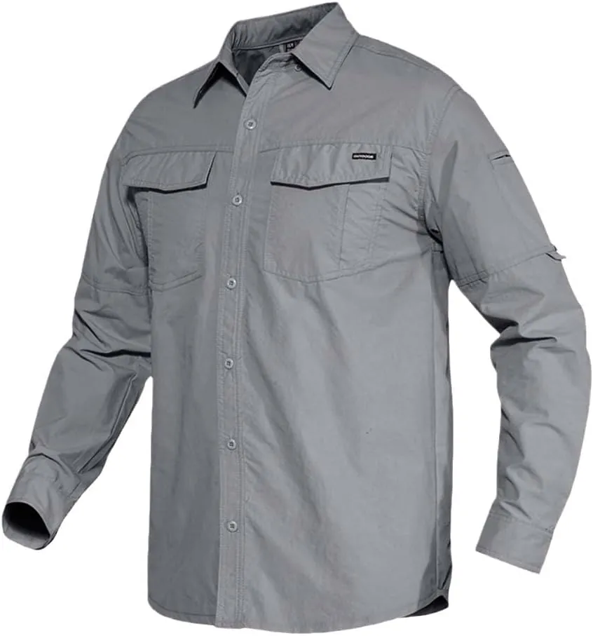 Men's Summer Cargo Work Shirt-Long-Sleeved Tactical Military Style-Performance Button Down Airsoft Clothing