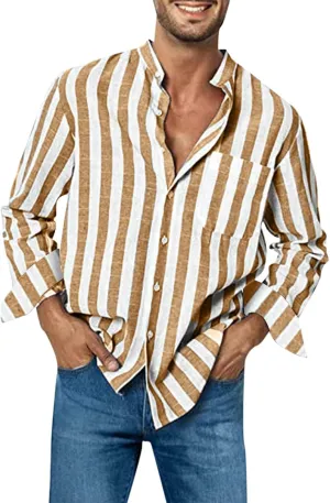 Mens Summer Striped Shirts Fashion Short Color Block Pocket Short Sleeve Button Down Shirt Vintage Hawaiian Beach Top
