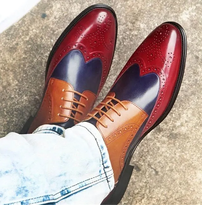 Men's Vintage Brogue Lace-Up Genuine Leather Oxford Shoes