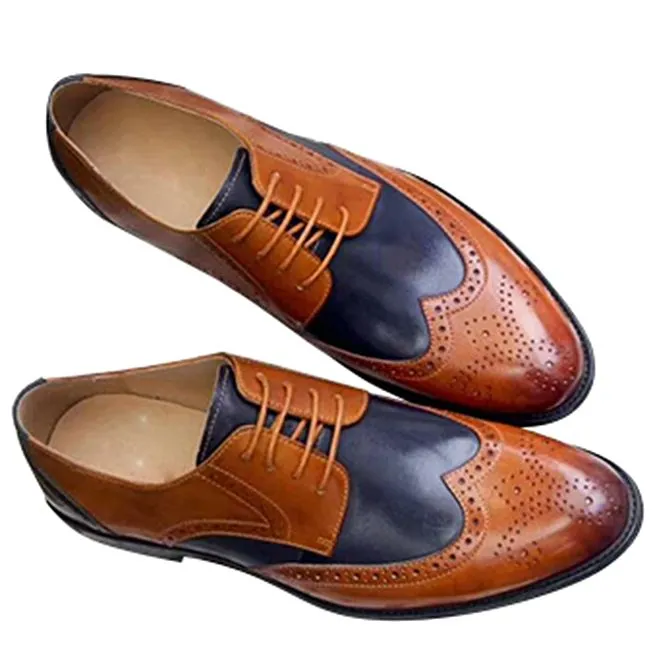 Men's Vintage Brogue Lace-Up Genuine Leather Oxford Shoes