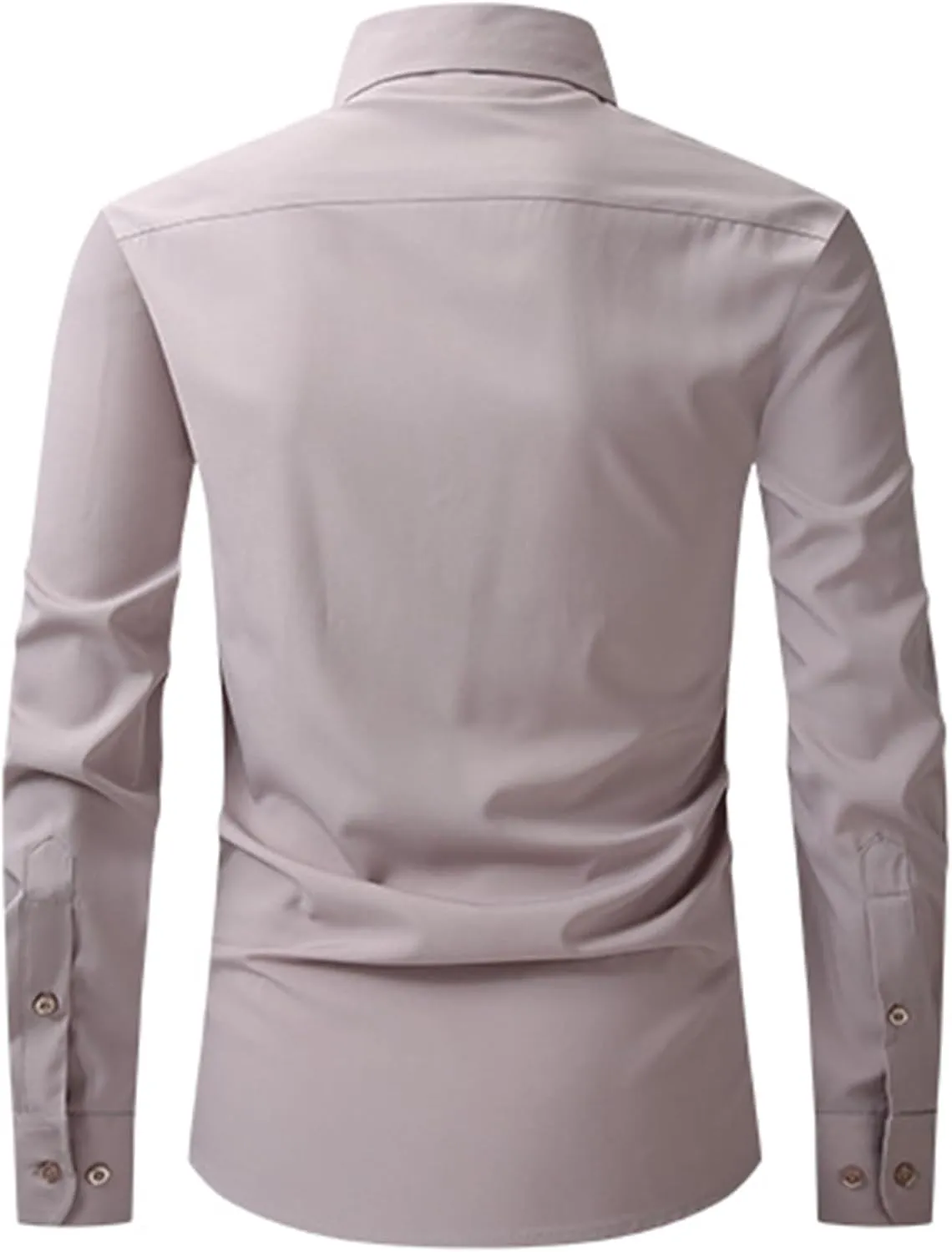 Men's Wrinkle Free Cotton Shirts Long Sleeve Button Down Blouses Stretch Business Casual Shirt Solid Lapel Outfits