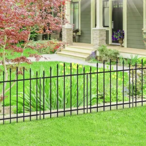 Metal Garden Fence 26 in H x 12 ft L, 6 Panels   7 Stakes Border Dog Fence Panels Animal Barrier, No Dig Garden Fencing for Yard Patio Flower Bed Lawn Outdoor, Arch Black
