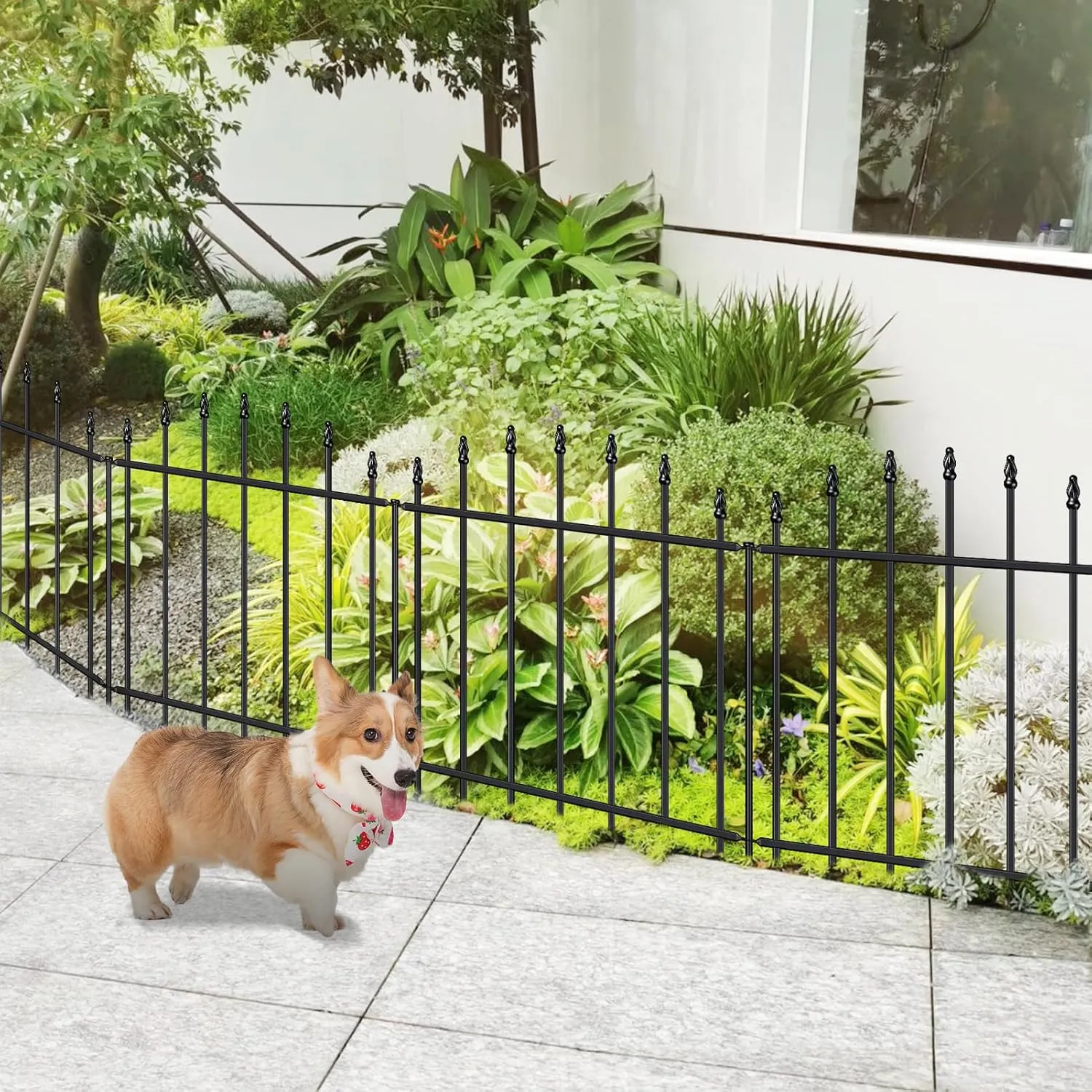 Metal Garden Fence 26 in H x 12 ft L, 6 Panels   7 Stakes Border Dog Fence Panels Animal Barrier, No Dig Garden Fencing for Yard Patio Flower Bed Lawn Outdoor, Arch Black