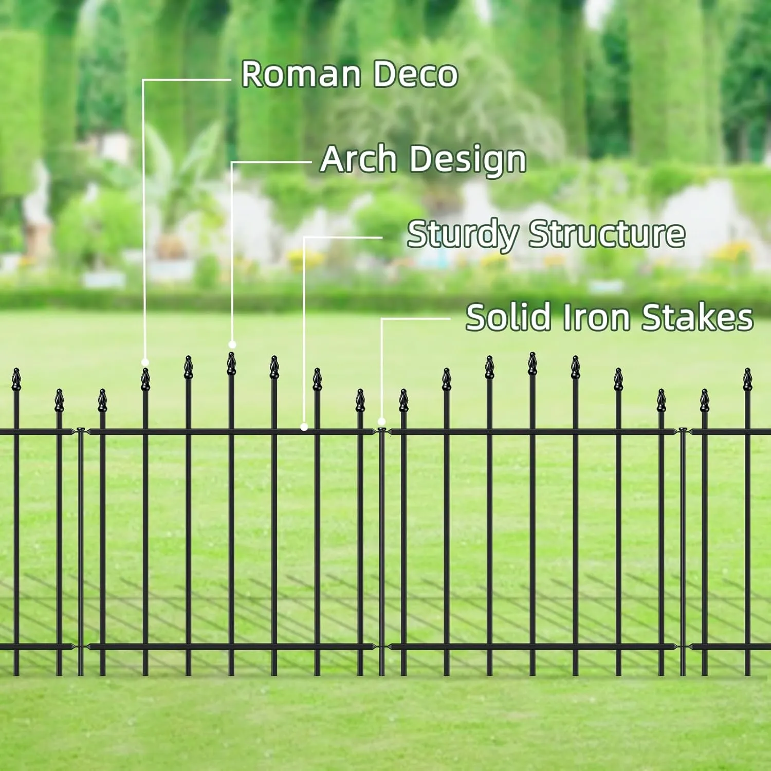 Metal Garden Fence 26 in H x 12 ft L, 6 Panels   7 Stakes Border Dog Fence Panels Animal Barrier, No Dig Garden Fencing for Yard Patio Flower Bed Lawn Outdoor, Arch Black