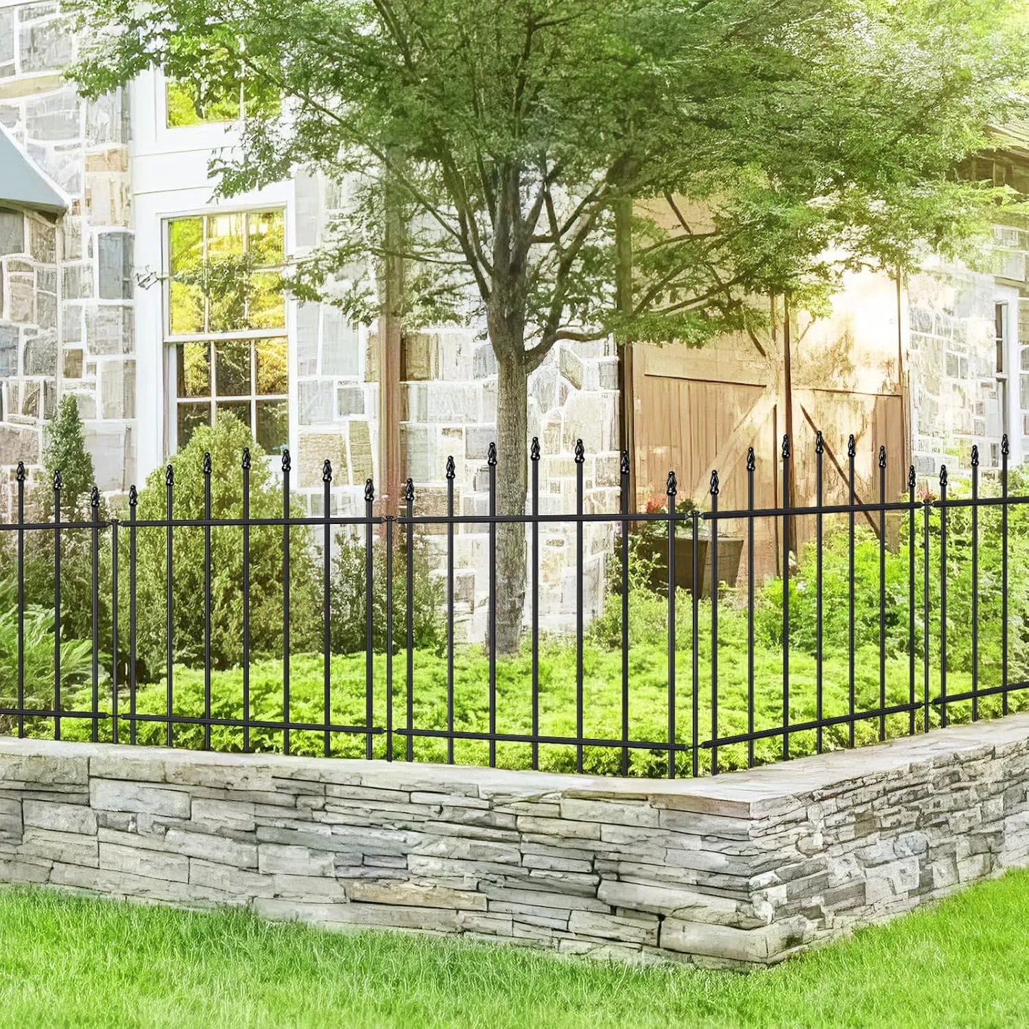 Metal Garden Fence 26 in H x 12 ft L, 6 Panels   7 Stakes Border Dog Fence Panels Animal Barrier, No Dig Garden Fencing for Yard Patio Flower Bed Lawn Outdoor, Arch Black