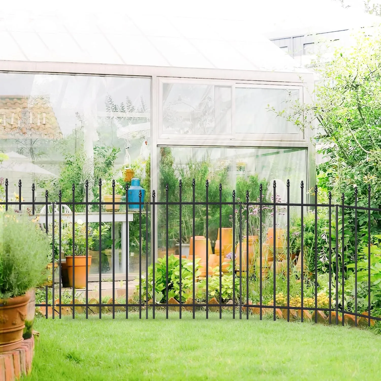 Metal Garden Fence 36 in H x 12 ft L, 6 Panels   7 Stakes Border Dog Fence Panels Animal Barrier, No Dig Garden Fencing for Yard Patio Flower Bed Lawn Outdoor, Arch Black