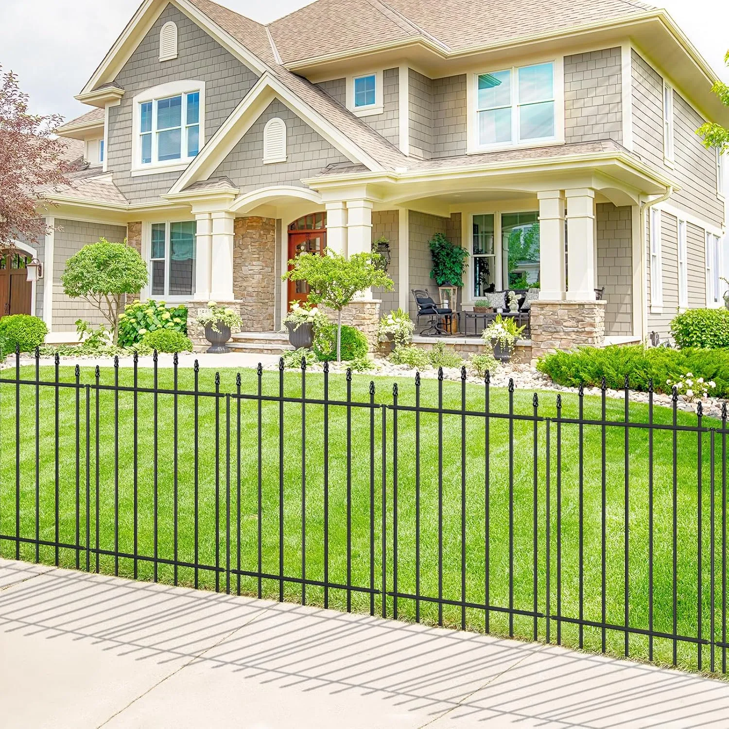 Metal Garden Fence 36 in H x 12 ft L, 6 Panels   7 Stakes Border Dog Fence Panels Animal Barrier, No Dig Garden Fencing for Yard Patio Flower Bed Lawn Outdoor, Arch Black
