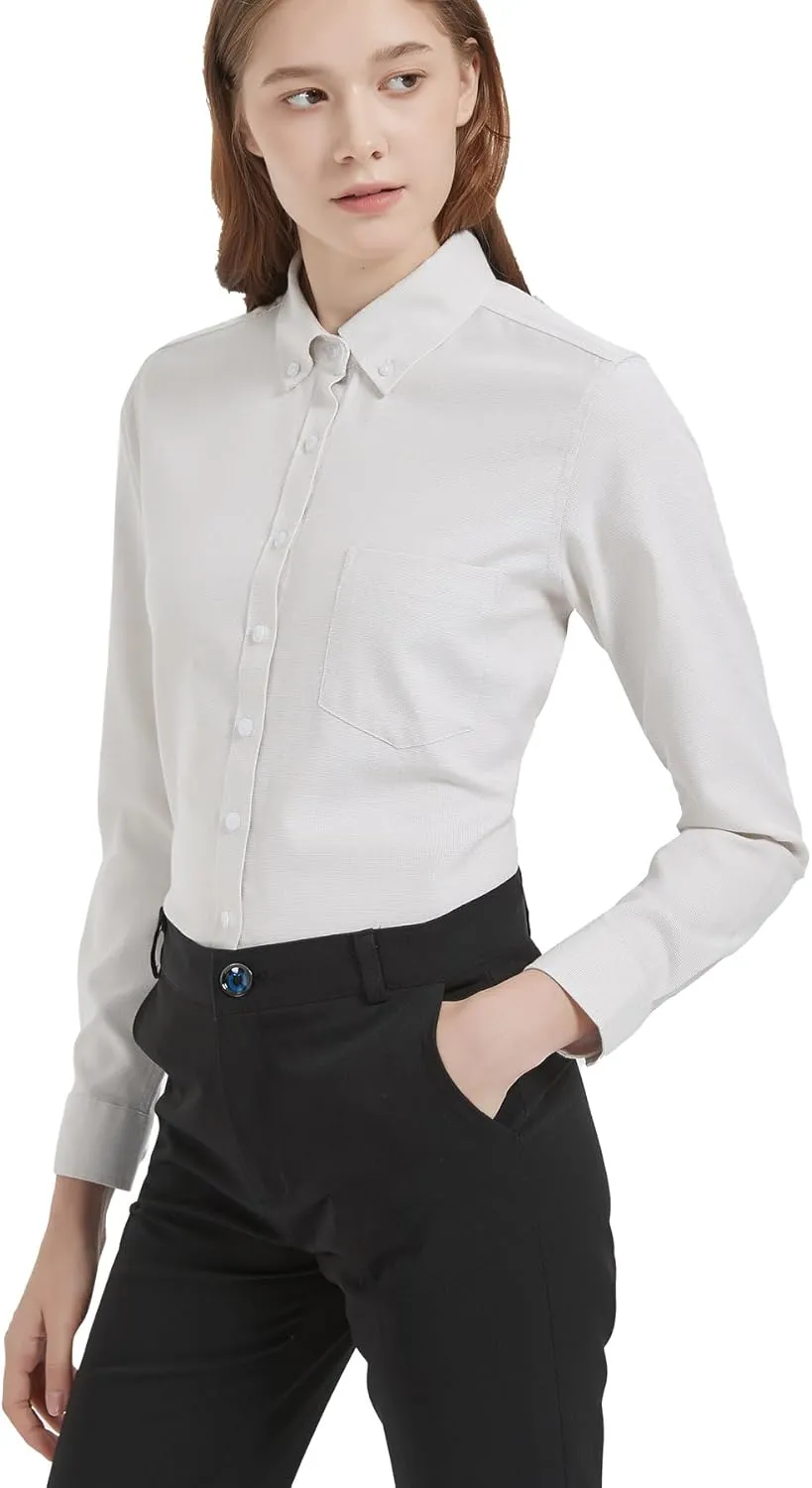 MGWDT Button Down Shirt Women Long Sleeve Blouse Oxford Shirt Classic-Fit Cotton Tops Wrinkle Resistant (2XS-3XL)