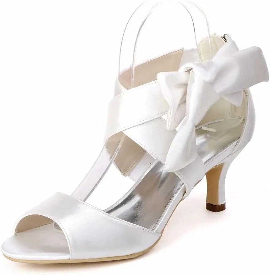 Mid Heels Wedding Sandals for Bride Open Toe Bowknot Formal Party Dress Women Summer Shoes 43