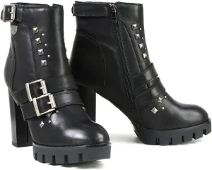 Milwaukee Leather MBL9456 Women's Premium Black Leather Fashion Platform Boots with Straps - 7
