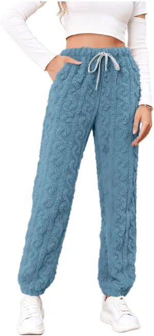 Miyaomn Winter Sherpa Fleece Joggers for Women Sweatpants Drawstring Lounge Trousers Cozy Warm Soft Sleep Pants with Pockets