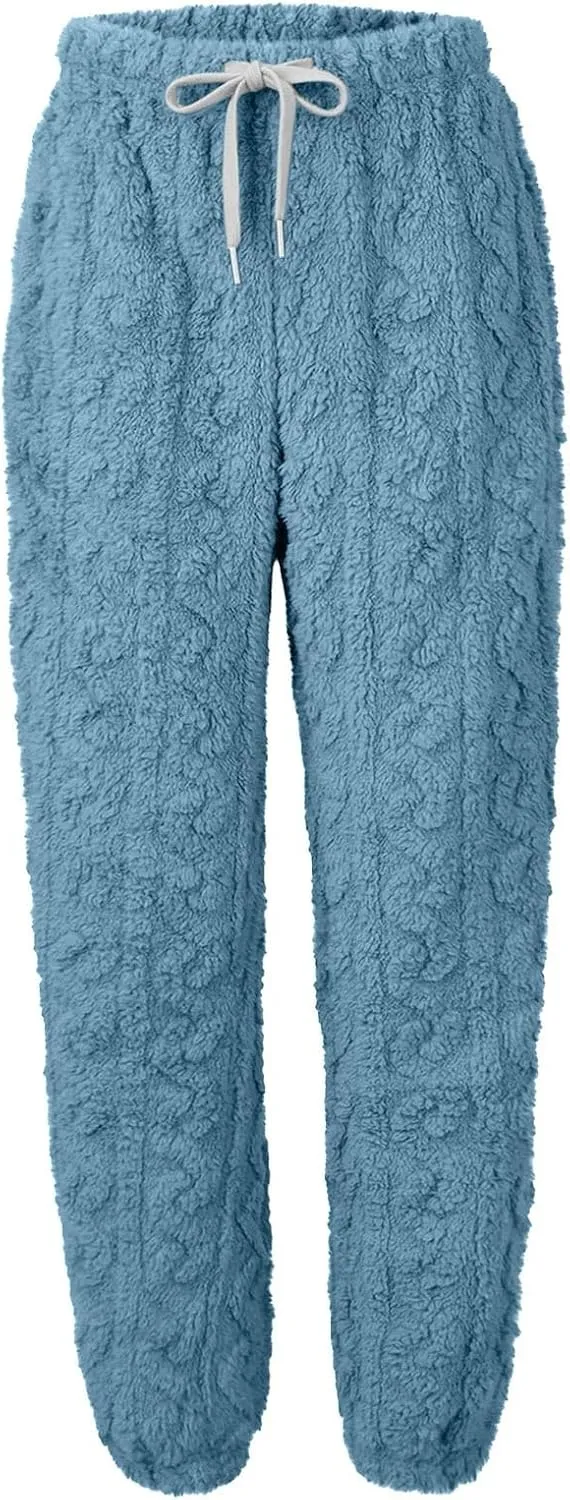 Miyaomn Winter Sherpa Fleece Joggers for Women Sweatpants Drawstring Lounge Trousers Cozy Warm Soft Sleep Pants with Pockets