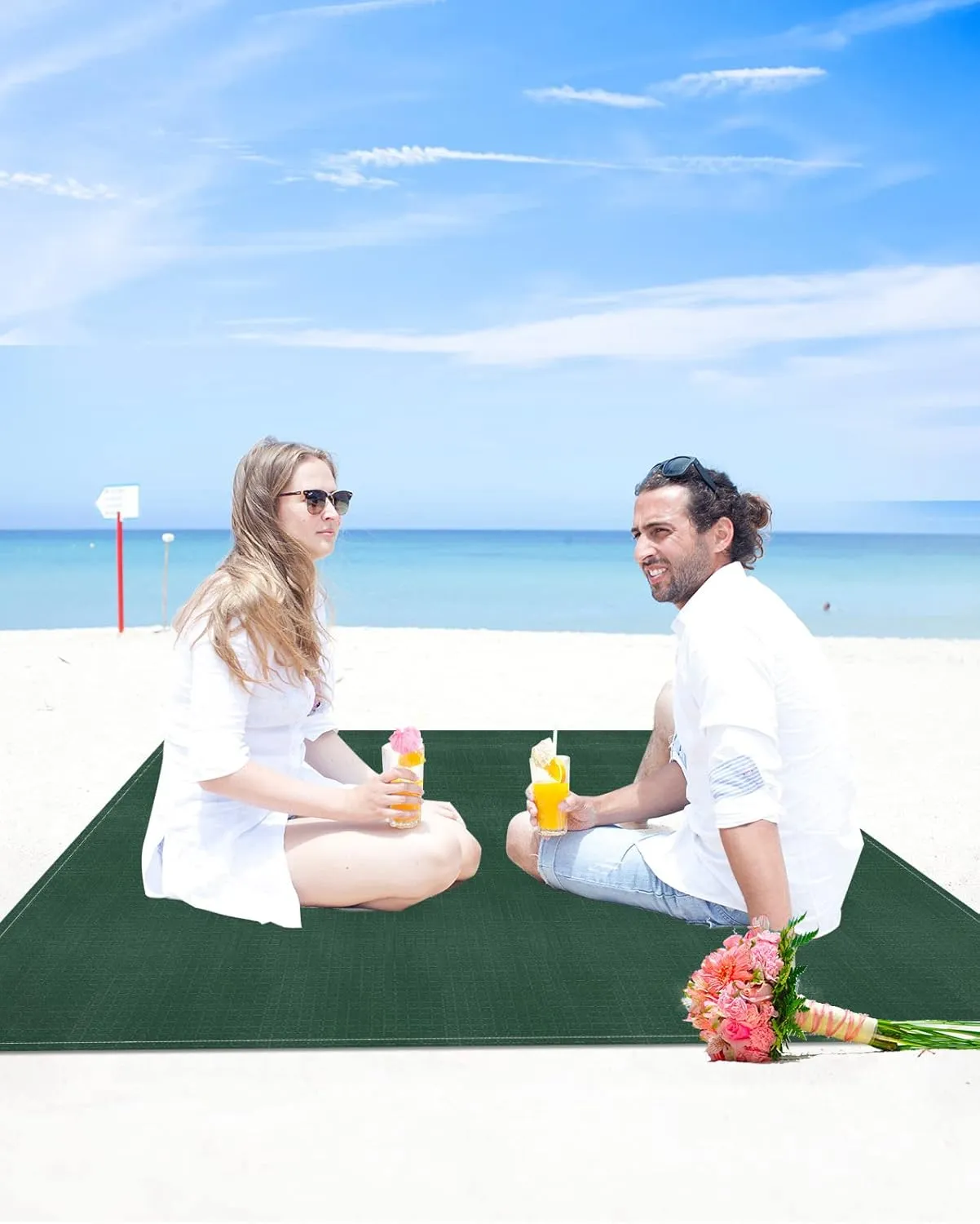 Modern Minimalism Hunter Green Beach Blanket Extra Large 118x108in Outdoor Waterproof Sandproof Picnic Blankets with Stakes Lightweight Beach Mat for Camping Travel Hiking,St Patricks Olive Green
