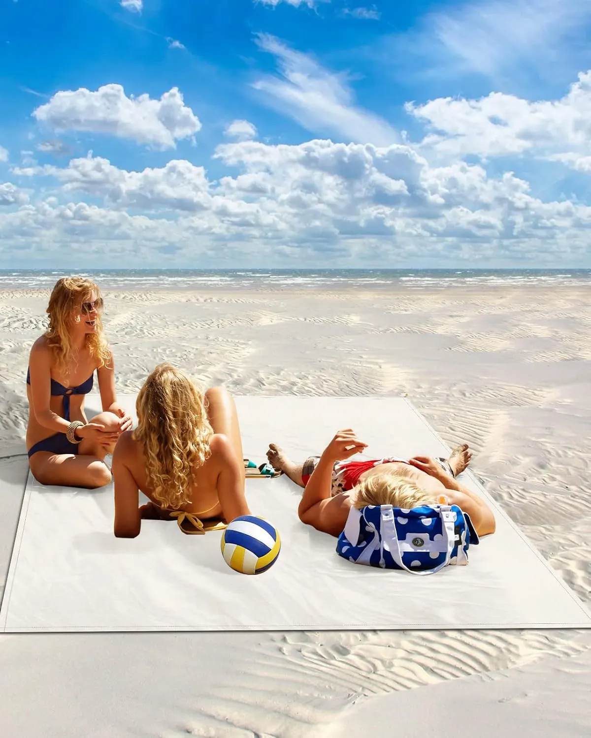 Modern Minimalism Pure Beige Beach Blanket Extra Large 118x108in Outdoor Waterproof Sandproof Picnic Blankets with Stakes Lightweight Beach Mat for Camping Travel Hiking,Cracker Khaki Solid Color