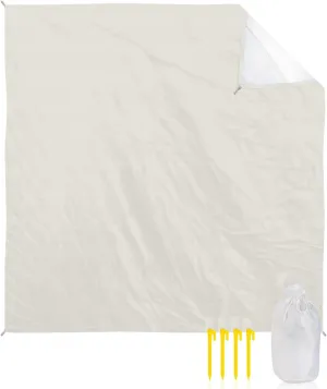 Modern Minimalism Pure Beige Beach Blanket Extra Large 118x108in Outdoor Waterproof Sandproof Picnic Blankets with Stakes Lightweight Beach Mat for Camping Travel Hiking,Cracker Khaki Solid Color