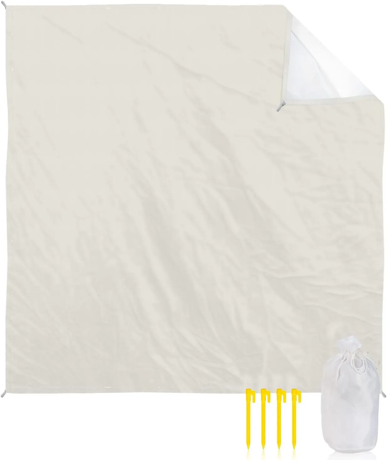 Modern Minimalism Pure Beige Beach Blanket Extra Large 118x108in Outdoor Waterproof Sandproof Picnic Blankets with Stakes Lightweight Beach Mat for Camping Travel Hiking,Cracker Khaki Solid Color