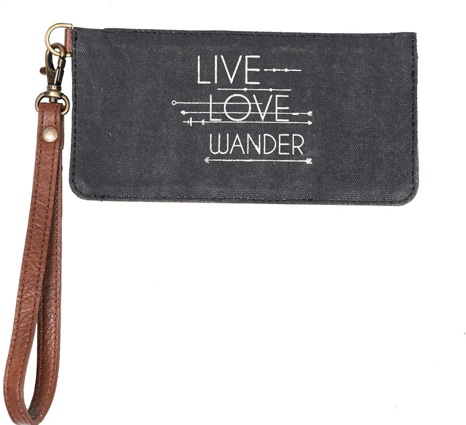 Mona B. Live Love Wander Bag Upcycled Canvas Tote Bag with Vegan Leather Trim (Credit Card Wristlet-Black)