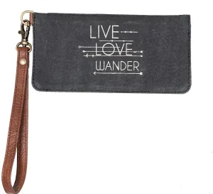 Mona B. Live Love Wander Bag Upcycled Canvas Tote Bag with Vegan Leather Trim (Credit Card Wristlet-Black)