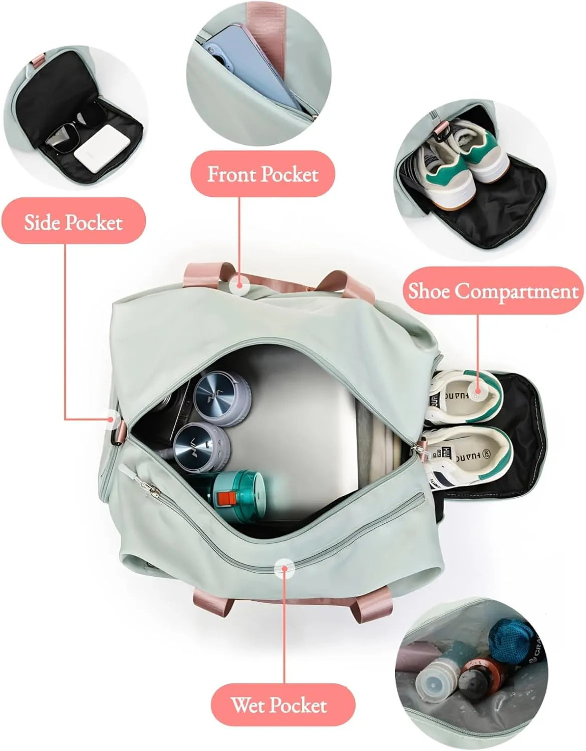 Multi-purpose Sports Bag for Women Stylish Gym Travel and Outdoor Duffle Bag with Wet Dry Compartment and Shoe Storage (Black)
