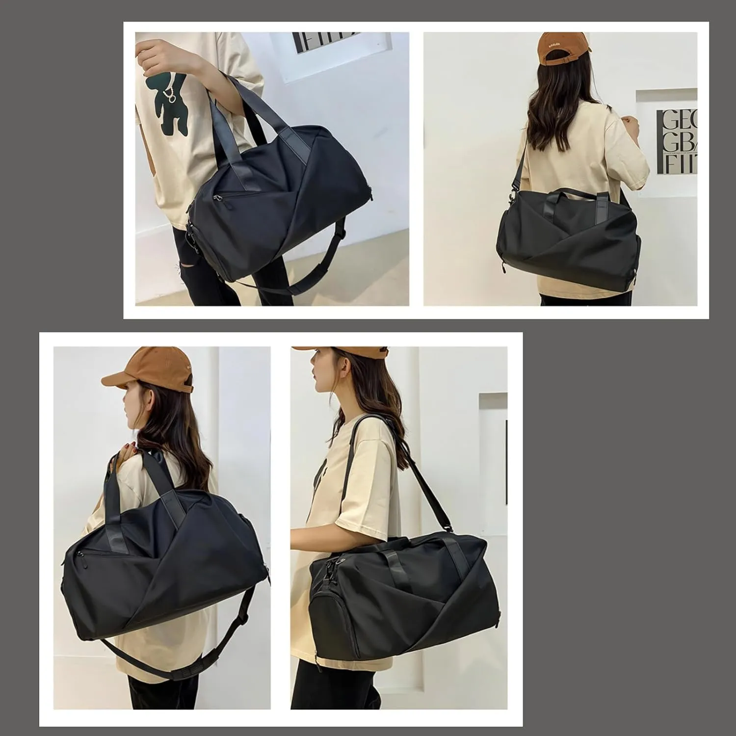 Multi-purpose Sports Bag for Women Stylish Gym Travel and Outdoor Duffle Bag with Wet Dry Compartment and Shoe Storage (Black)