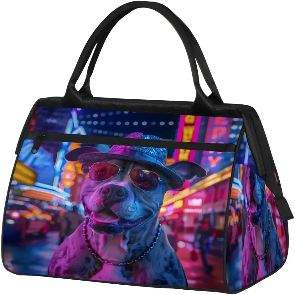 Neon Street American Pit Bull Travel Duffle Bag, Waterproof Duffel Bag Weekender Overnight Carry On Bag Lightweight Sport Gym Bag for Men Women