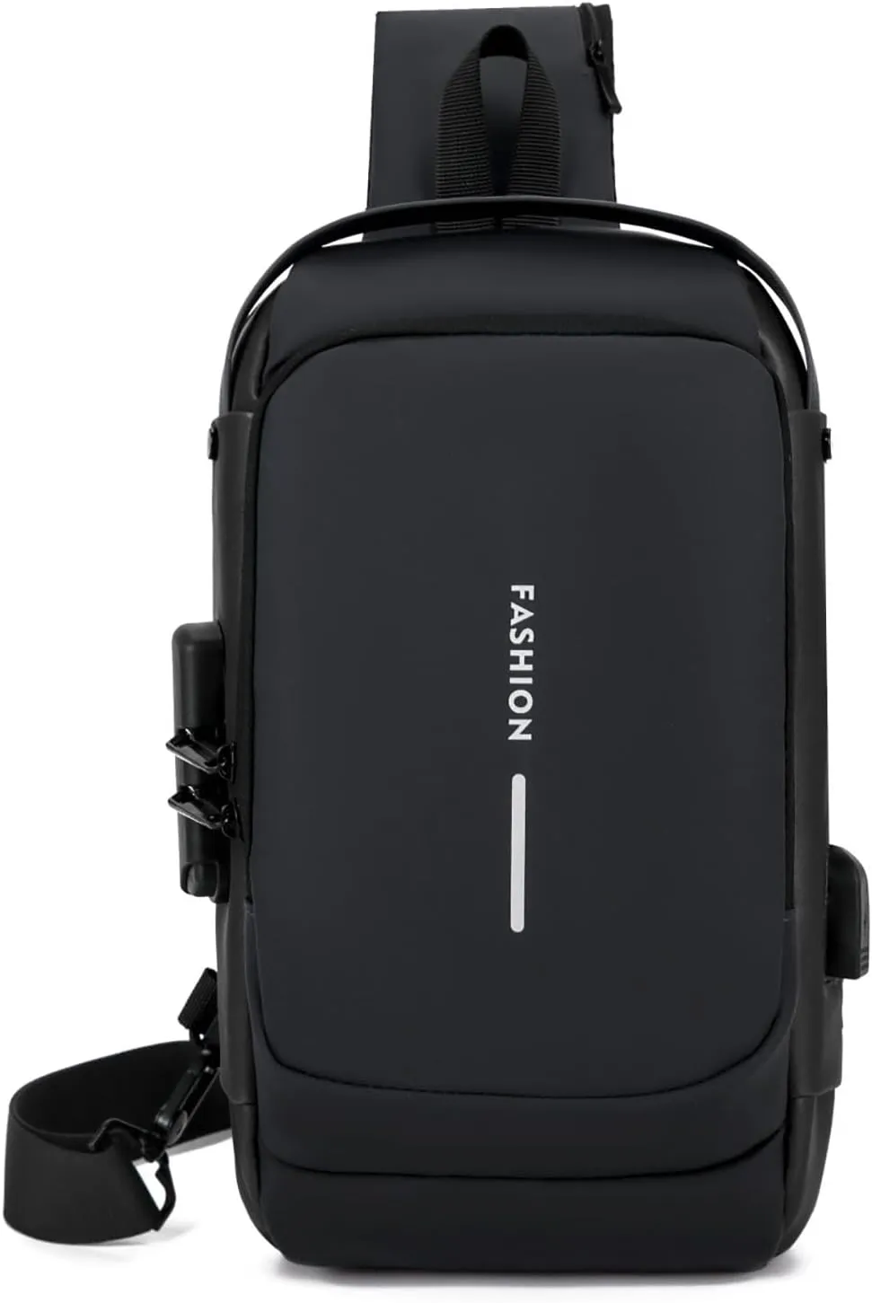 New Carbon Fiber Streamline Anti-Theft Sling Bag, Usb Charging Sport Sling, Waterproof Shoulder Backpack (Black-A)