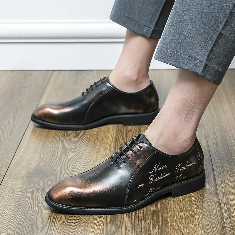 New Dress Oxford for Men Lace Up Retro Square Burnished Toe Pattern Embossed Vegan Leather Rubber Sole Anti-Slip Non Slip Block Heel Prom