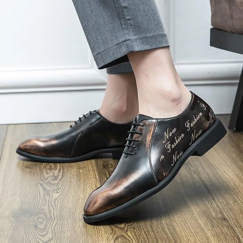 New Dress Oxford for Men Lace Up Retro Square Burnished Toe Pattern Embossed Vegan Leather Rubber Sole Anti-Slip Non Slip Block Heel Prom
