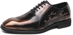 New Dress Oxford for Men Lace Up Retro Square Burnished Toe Pattern Embossed Vegan Leather Rubber Sole Anti-Slip Non Slip Block Heel Prom