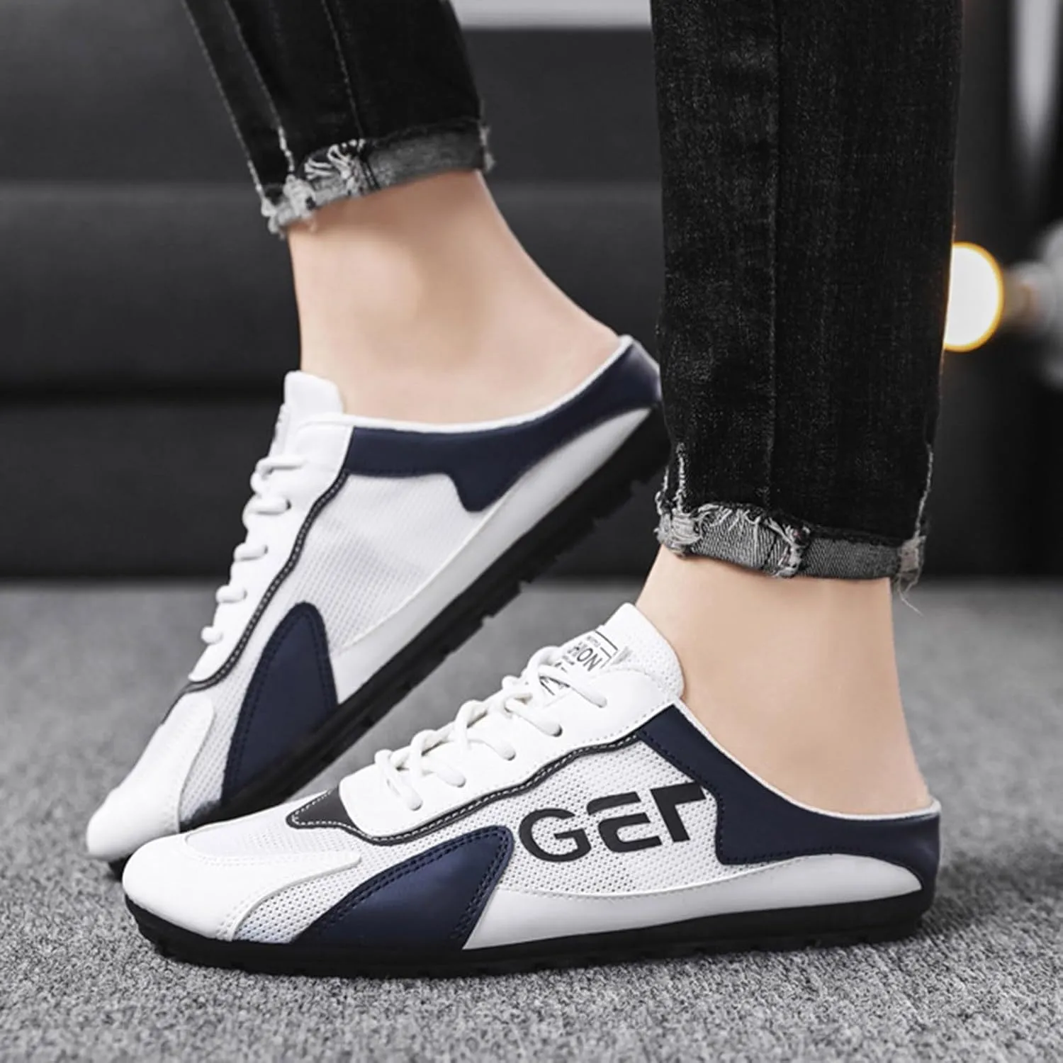 New Spring Men's Shoes All Casual Shoes Lazy Slip Ons and Half Slippers Boot Leather Men