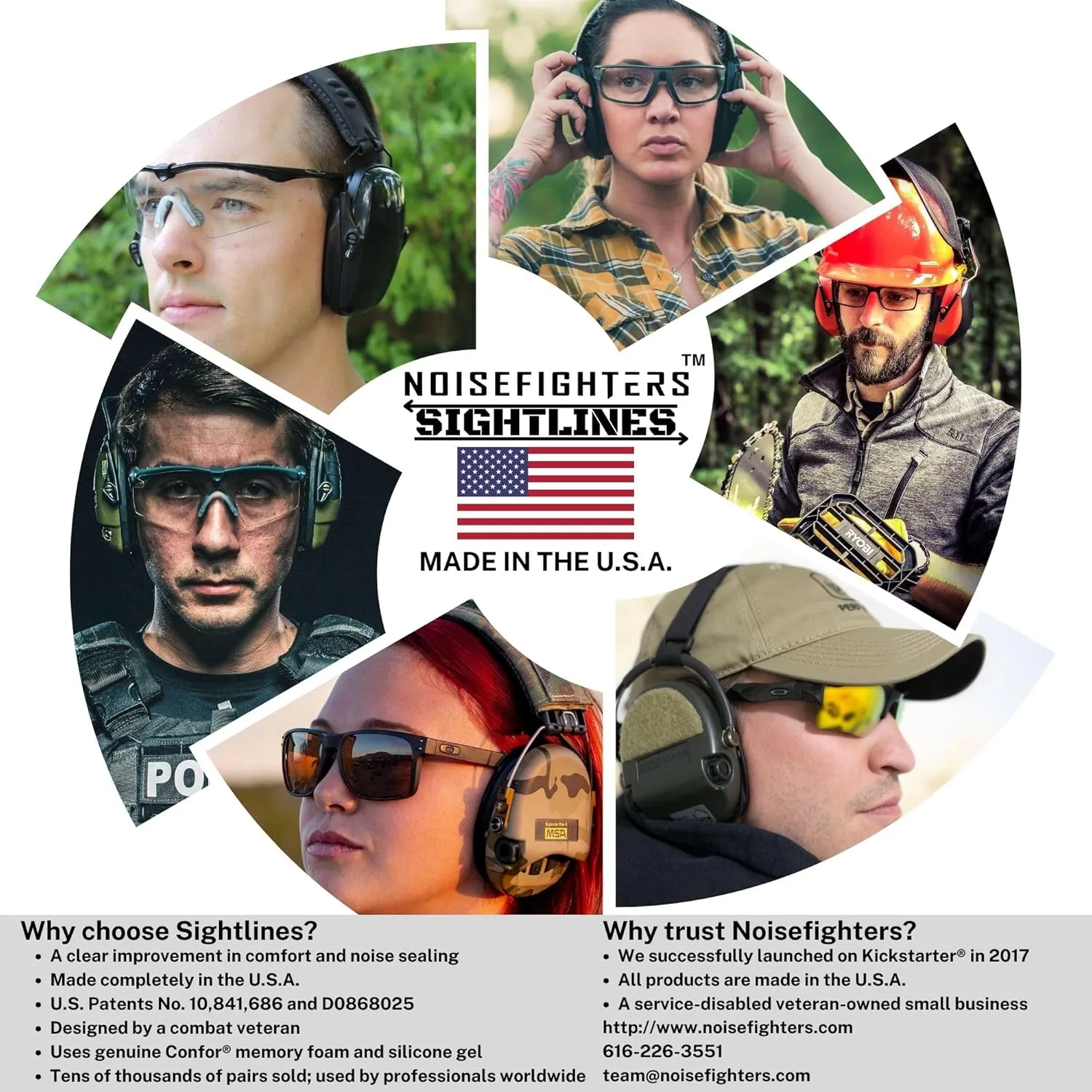 Noisefighters Sightlines | Made in The USA | Upgraded Gel Ear Pads with Relief Cut for Glasses to Pass Through | Compatible with Howard Leight Impact Sport, Ops-Core AMP, and Similar headsets (AD105)