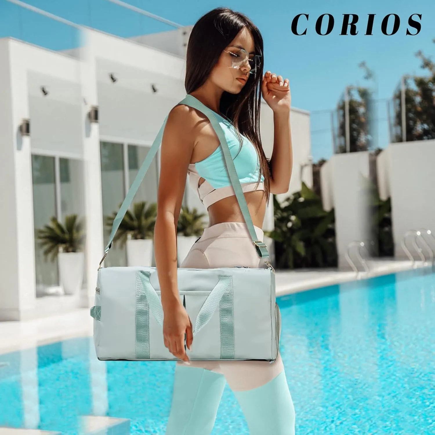 Nylon Travel Duffel Bag Sport Duffel Bag Weekend Shoulder Bag Women/Men Large Gym Tote Bag Ultra-Light Overnight Bag Carry On Luggage Hospital Bag with Shoes Compartment and Wet Pocket Green