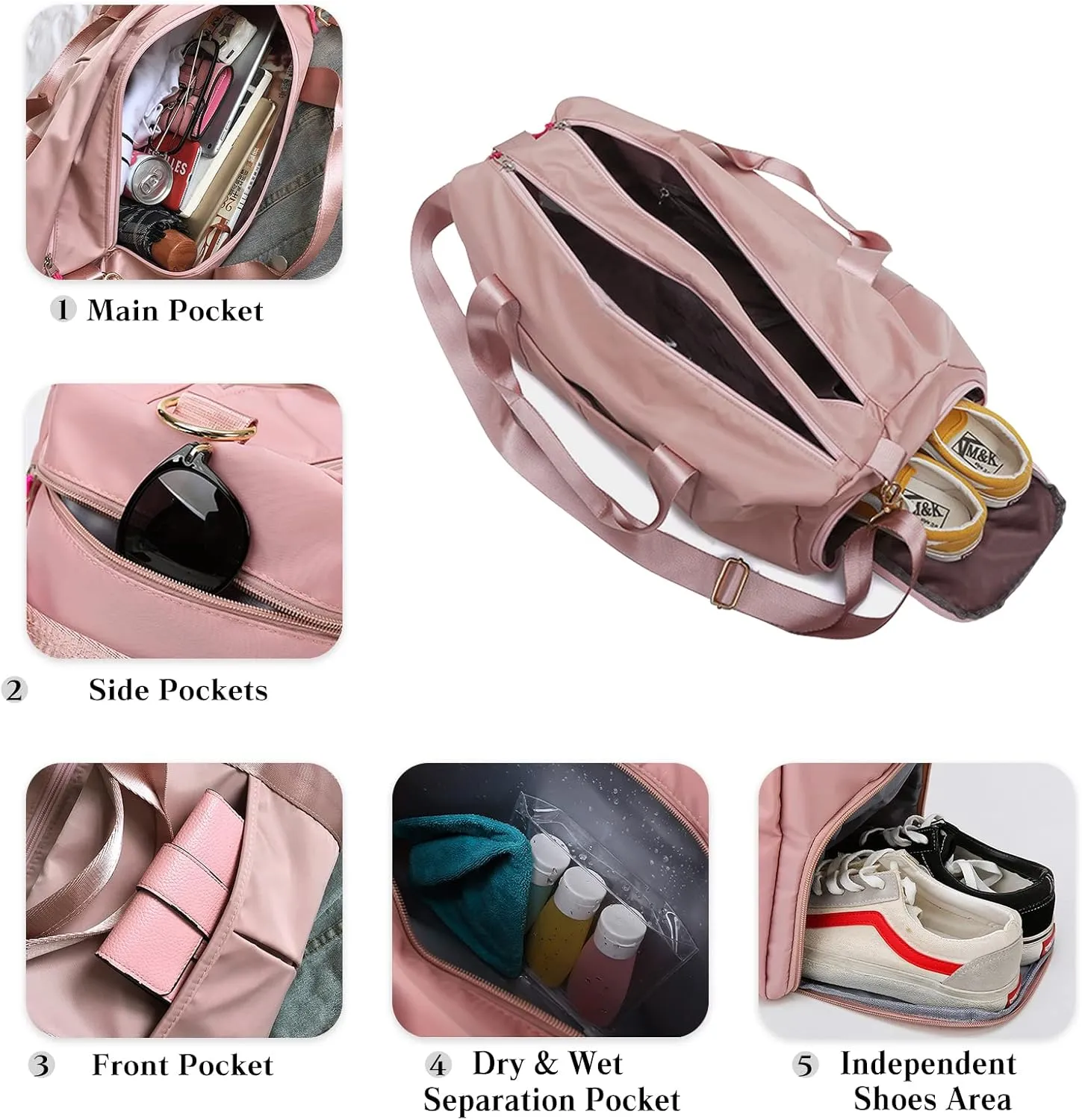 Nylon Travel Duffel Bag Sport Duffel Bag Weekend Shoulder Bag Women/Men Large Gym Tote Bag Ultra-Light Overnight Bag Carry On Luggage Hospital Bag with Shoes Compartment and Wet Pocket Green