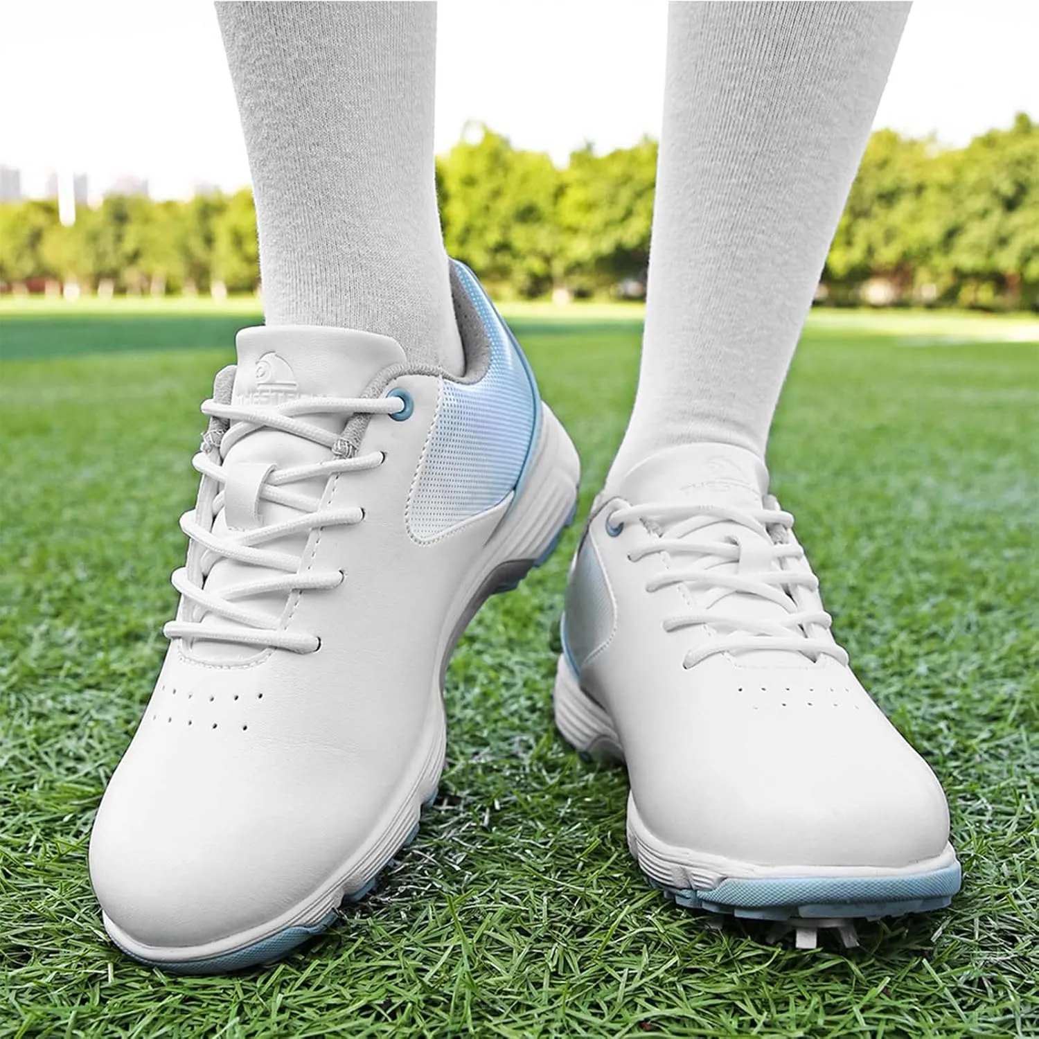 ONAIC Womens Golf Shoes with Spiked Leather Waterproof Sneakers Wide Fitting Non-Slip Trainers Non-Slip